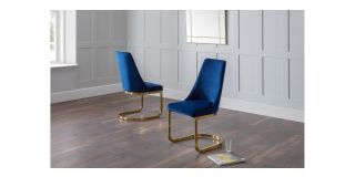 Vittoria Cantilever Dining Chair - Blue - Blue Velvet - Gold