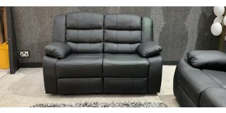 Roman Black Recliner Leather Sofa 2 Seater Bonded Leather - 6 Weeks Delivery