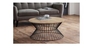 Jersey Round Wire Coffee Table - Oak - Oak - Black Metal