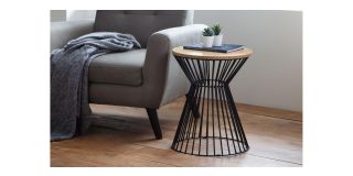 Jersey Round Wire Lamp Table - Oak - Oak - Black Metal