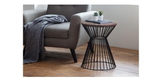 Jersey Round Wire Lamp Table - Walnut - Walnut Effect Finish - Black Metal