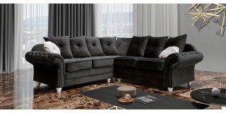 Knightsbridge Black Fabric 2C2 Corner Sofa With Scatter Back And Wooden Legs