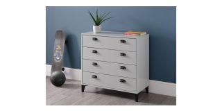 Lakers Locker 4 Drawer Chest - Grey Metal Effect Lacquer - Solid Pine with MDF