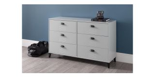 Lakers Locker 6 Drawer Chest - Grey Metal Effect Lacquer - Solid Pine with MDF