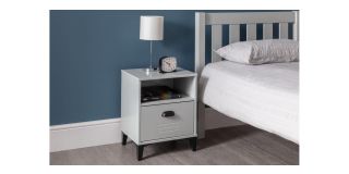 Lakers Locker 1 Drawer Bedside - Grey Metal Effect Lacquer - Solid Pine with MDF