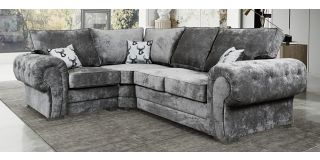 Verona Grey LHF Formal Back Fabric Corner Sofa With Chrome Legs