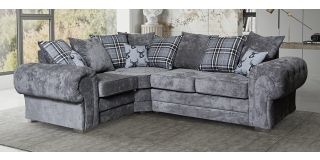Verona Grey LHF Scatter Back Fabric Corner Sofa With Chrome Legs