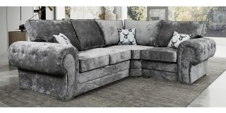 Verona Grey RHF Formal Back Fabric Corner Sofa With Chrome Legs