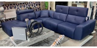 Zaira Semi Aniline Leather Corner Sofa LHF Blue Pedro Ortiz Hand Made Sofa