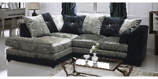 Halo Corner LHF Crushed Velvet Black And Silver Scatter Back