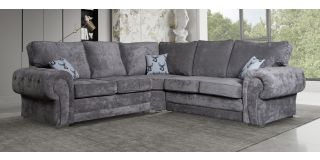 Verona Grey 2C2 Formal Back Fabric Corner Sofa With Chrome Legs