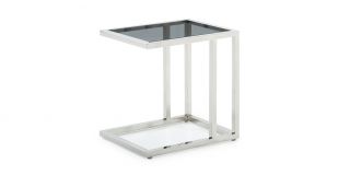 Lille End Table Polished Stainless Steel Frame with Tinted Glass