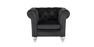 Lya Chesterfield Black Fabric Armchair Plush Velvet With Wooden Legs