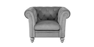Lya Chesterfield Grey Fabric Armchair Plush Velvet With Wooden Legs