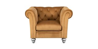 Lya Chesterfield Coffee Fabric Armchair Plush Velvet With Wooden Legs