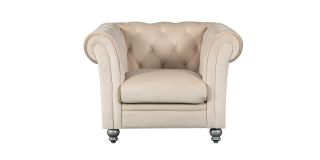 Lya Chesterfield Cream Fabric Armchair Plush Velvet With Wooden Legs