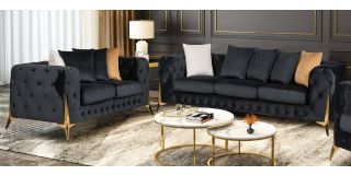 Matrix Black Fabric 3 + 2 Sofa Set Plush Velvet With Chrome Legs