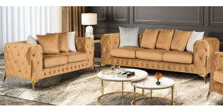 Matrix Coffee Fabric 3 + 2 Sofa Set Plush Velvet With Chrome Legs