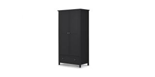 Maine 2 Door Combination Wardrobe - Anthracite - Anthracite Lacquer - Solid Pine with MDF