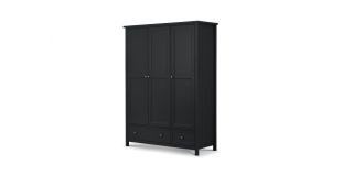 Maine 3 Door Combination Wardrobe - Anthracite - Anthracite Lacquer - Solid Pine with MDF