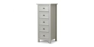 Maine 5 Drawer Tall Chest - Dove Grey - Dove Grey Lacquer - Solid Pine with MDF