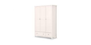Maine 3 Door Combination Wardrobe - Surf White - Pure White Lacquer - Solid Pine with MDF