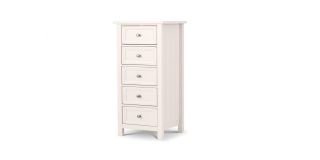 Maine 5 Drawer Tall Chest - Surf White - Pure White Lacquer - Solid Pine with MDF
