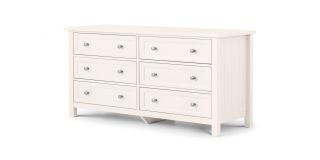 Maine 6 Drawer Wide Chest - Surf White - Pure White Lacquer - Solid Pine with MDF