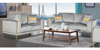 Mane Grey Fabric 3 + 2 Sofa Set Plush Velvet With Chrome Legs