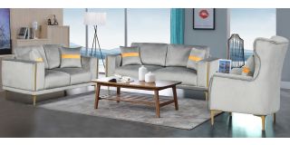 Mane Grey Fabric 3 + 2 + 1 Sofa Set Plush Velvet With Chrome Legs