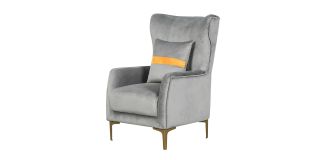 Mane Grey Fabric Armchair Plush Velvet With Chrome Legs