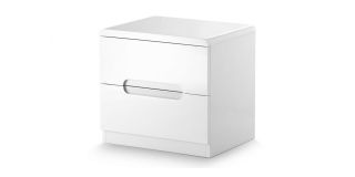 Manhattan 2 Drawer Bedside - White - White High Gloss Lacquer - Coated Particleboard