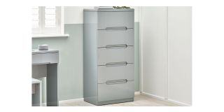 Manhattan 5 Drawer Narrow Chest - Grey - Grey High Gloss - Lacquered MDF