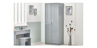 Manhattan 2 Door Wardrobe - Grey - Grey High Gloss - Lacquered MDF
