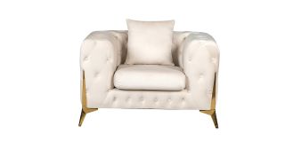 Matrix White Fabric Armchair Plush Velvet With Chrome Legs