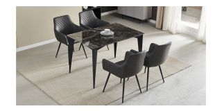 Medow 1.2m Black And Gold Ceramic Dining Table With 4 Grey PU Dining Chairs - Chair(w56cm d58cm h48cm)