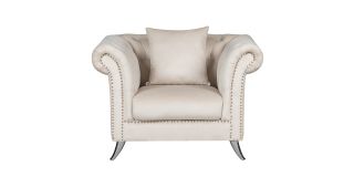Mia White Fabric Armchair With Studded Arms And Chrome Legs