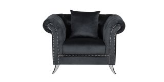 Mia Black Fabric Armchair With Studded Arms And Chrome Legs