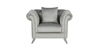 Mia Grey Fabric Armchair With Studded Arms And Chrome Legs