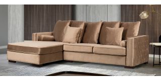 Monica Beige LHF Fabric Corner Sofa With Scatter Back And Wooden Legs