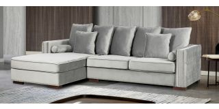 Monica Grey LHF Fabric Corner Sofa With Scatter Back And Wooden Legs
