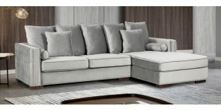 Monica Grey RHF Fabric Corner Sofa With Scatter Back And Wooden Legs