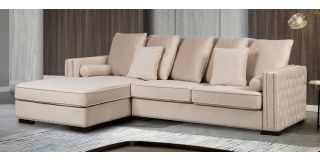 Monica Cream LHF Fabric Corner Sofa With Scatter Back And Wooden Legs