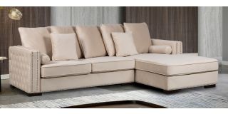 Monica Cream RHF Fabric Corner Sofa With Scatter Back And Wooden Legs