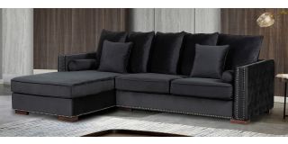 Monica Black LHF Fabric Corner Sofa With Scatter Back And Wooden Legs