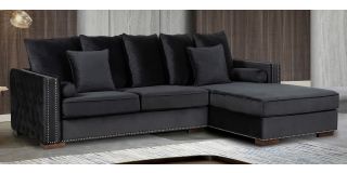 Monica Black RHF Fabric Corner Sofa With Scatter Back And Wooden Legs