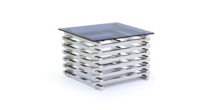 Moritz End Table Polished Stainless Steel with Tinted Glass