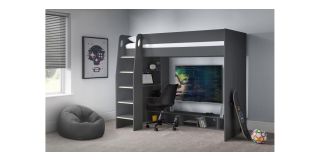 Nebula Gaming Bed with Desk - Anthracite - Grey Oak Coating with Melamine Edging