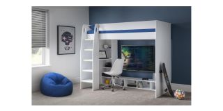 Nebula Gaming Bed with Desk - White - Matt White Coating with Melamine Edging