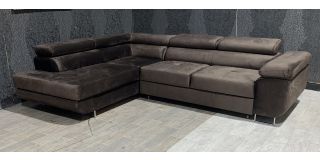Nevada Brown LHF Velour Fabric Corner Sofabed With Ottoman Storage And Adjustable Headrests And Chrome Legs